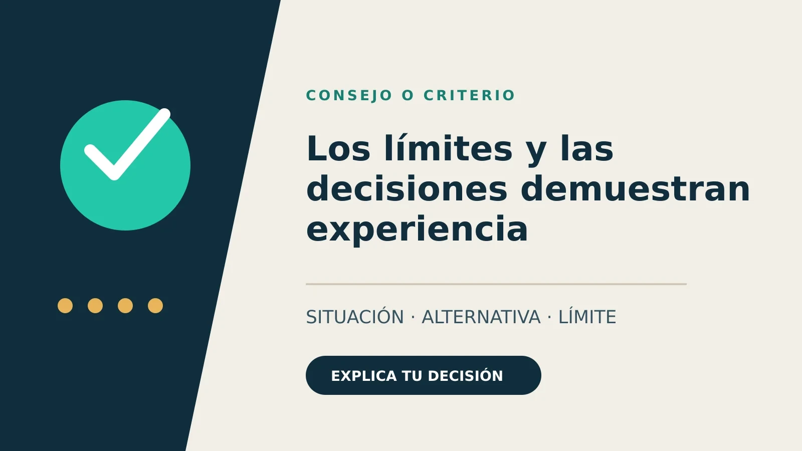 Contraste entre un consejo genérico que se repite sin entender y una decisión explicada con límites, condiciones y evidencia