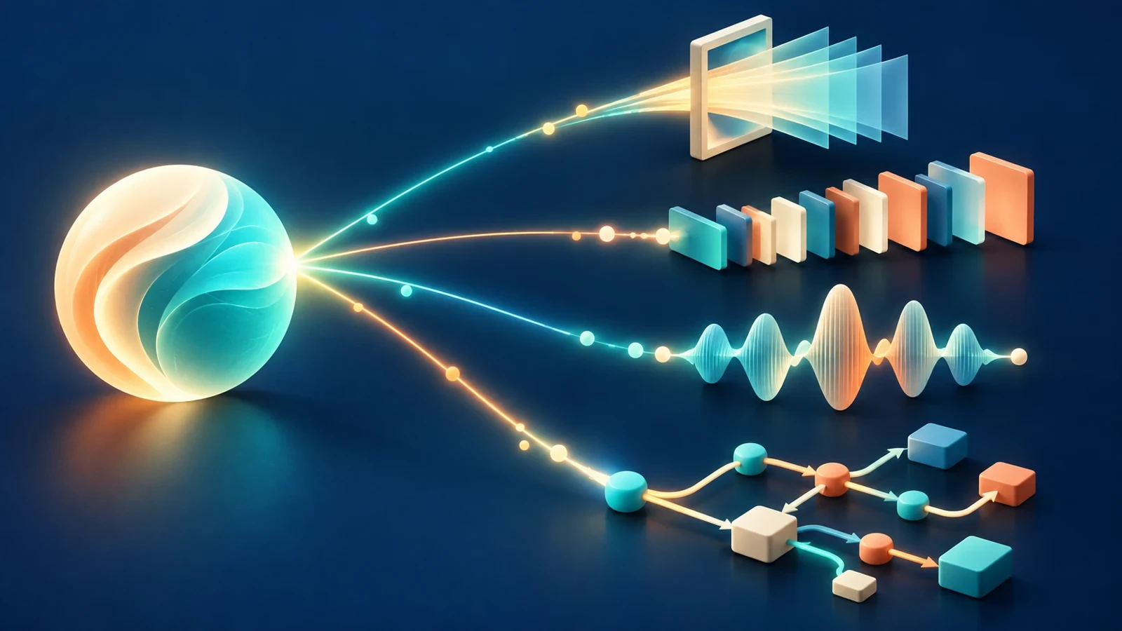 Una idea central se transforma en una pieza de lectura, una secuencia visual, audio y un tablero de decisiones